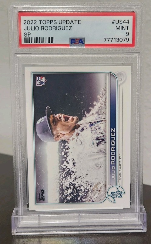 2022 Topps Update Julio Rodriguez SP Rookie Card #US44 Graded PSA 9 Short Print view 1