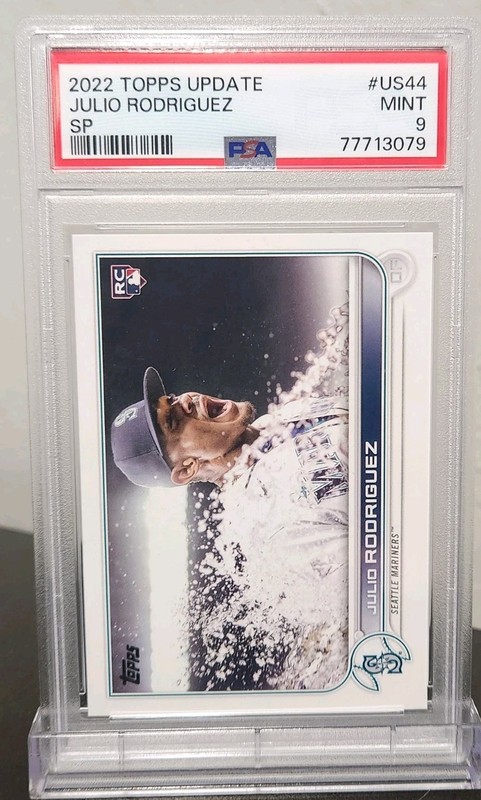 2022 Topps Update Julio Rodriguez SP Rookie Card #US44 Graded PSA 9 Short Print view 2