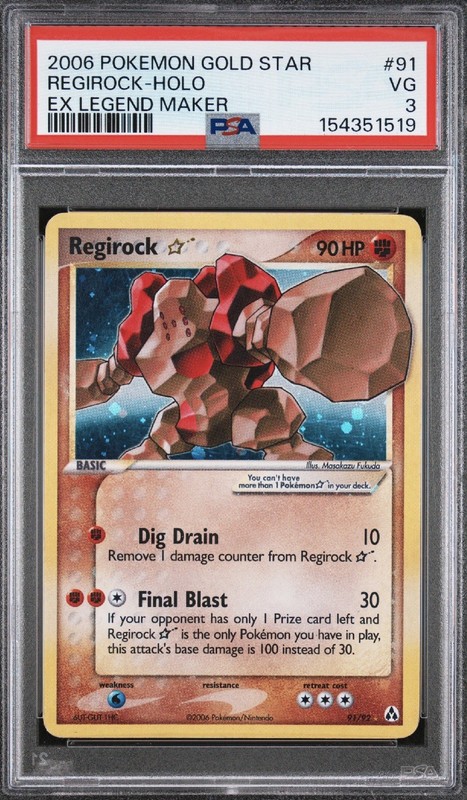 2006 POKEMON EX LEGEND MAKER GOLD STAR #91 REGIROCK-HOLO PSA 3