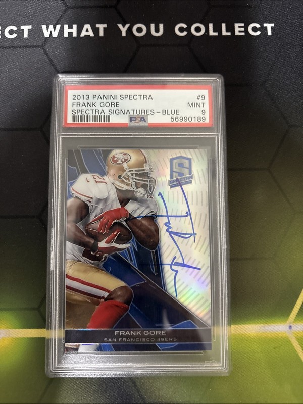 2013 Panini Spectra Frank Gore Spectra Signatures Blue On Card Auto /25 PSA 9