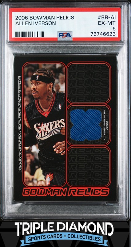 2006 Bowman Relics Allen Iverson Game-Worn Relic Patch 76ers PSA 6 EX-MT B589