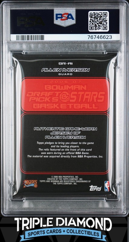2006 Bowman Relics Allen Iverson Game-Worn Relic Patch 76ers PSA 6 EX-MT B589 view 2