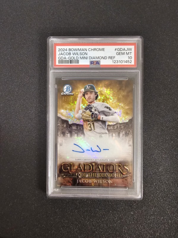 Jacob Wilson 2024 Bowman Chrome /50 Gladiators Of The Diamond Gold Auto PSA 10