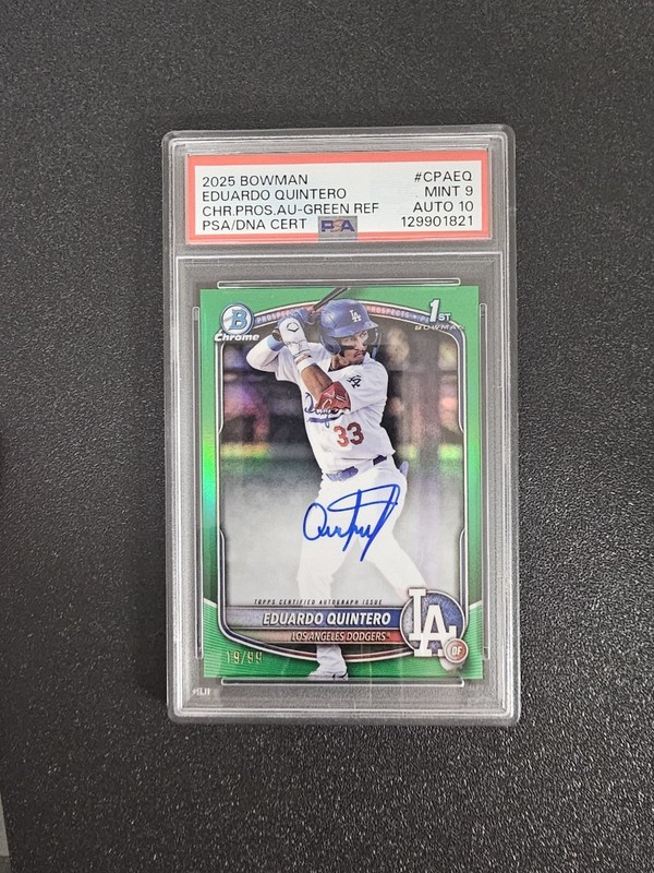2025 Bowman Chrome Eduardo Quintero 1st Auto True Green /99 Auto  PSA 9 Auto 10