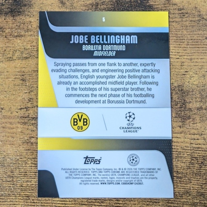 2025-26 Topps Chrome UEFA Jobe Bellingham #5 X-Fractor Borussia Dortmund Rookie view 2