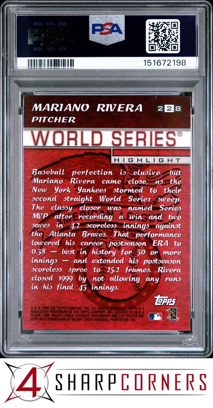 2000 TOPPS LIMITED EDITION #228 MARIANO RIVERA HOF PSA 10 view 2