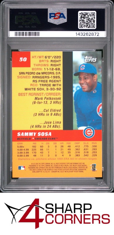2000 BOWMAN'S BEST #50 SAMMY SOSA CUBS PSA 10 view 2