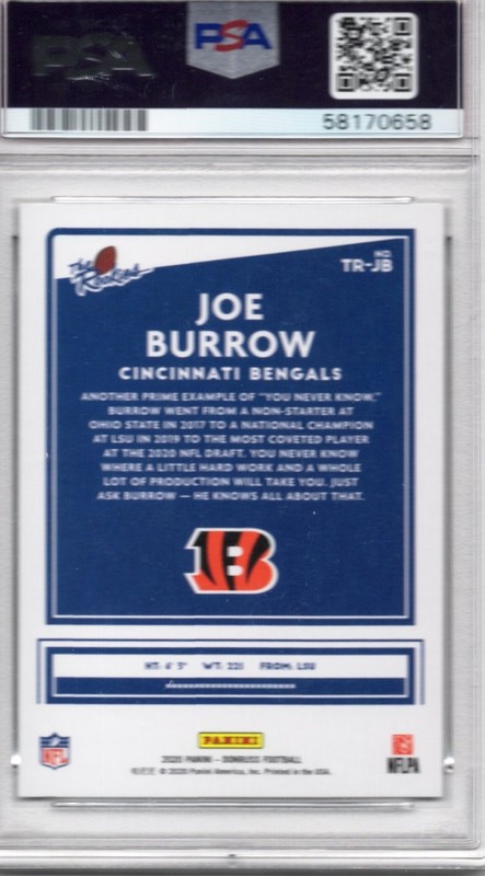 Joe Burrow 2020 Panini Donruss The Rookies #TR-JB (RC) PSA 8 view 2
