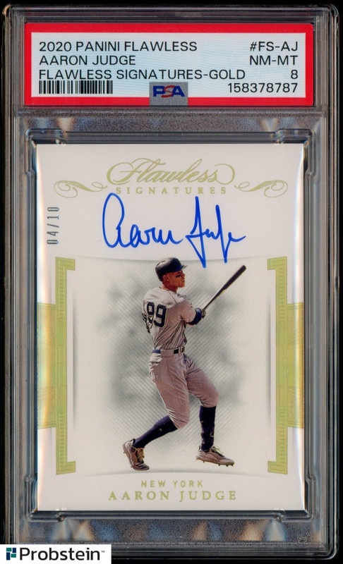 2020 Panini Flawless Signatures Gold Aaron Judge ON CARD AUTO 4/10 PSA 8 NM-MT