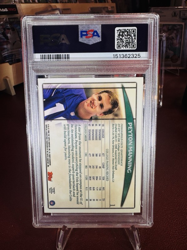 1998 Topps Season Opener Draft Picks Peyton Manning #1 PSA 8 Rookie RC HOF view 2