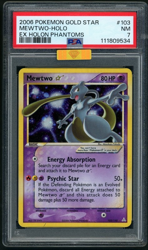 POKEMON MEWTWO GOLD STAR 2006 EX HOLON PHANTOMS #103 HOLO PSA 7/MBA GOLD DIAMOND