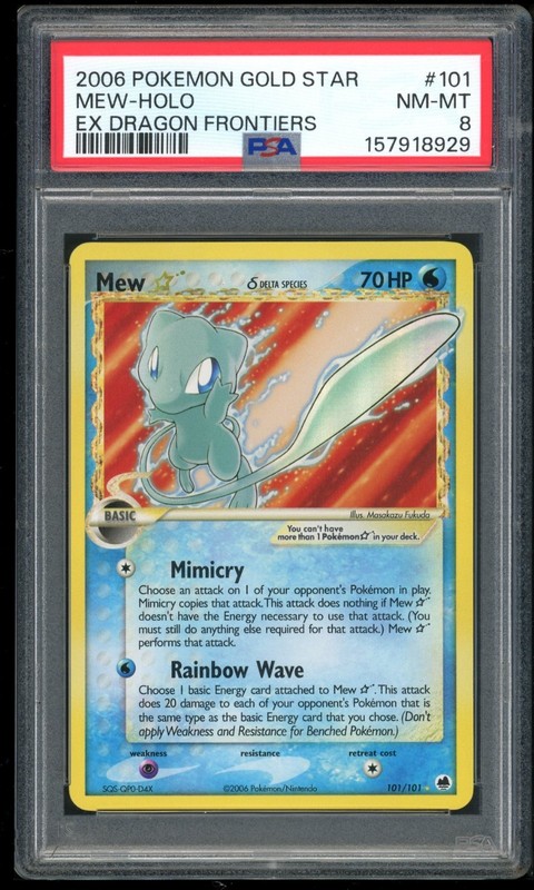 2006 POKEMON GOLD STAR MEW-HOLO EX DRAGON FRONTIERS #101 PSA 8