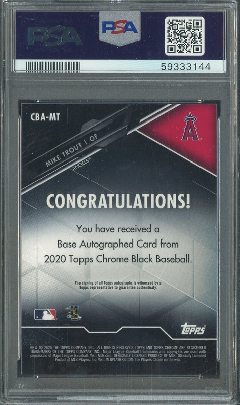 2020 Topps Chrome Black Gold Refractor Mike Trout Angels AUTO 24/50 PSA 9 view 2