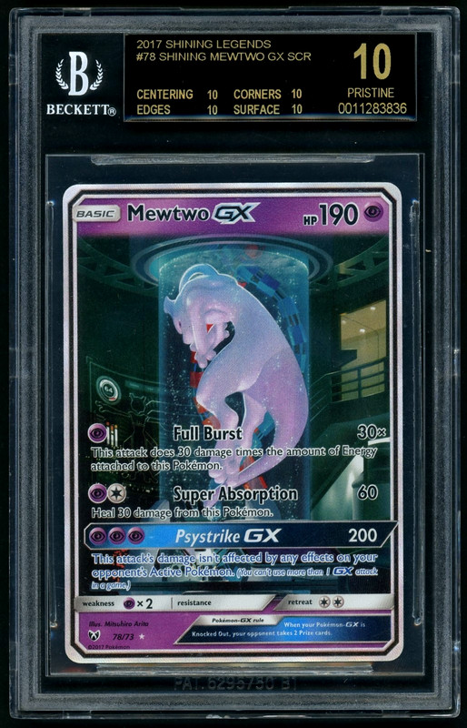 Pokemon Mewtwo GX Shining Legends SCR #78 BGS 10 BLACK LABEL