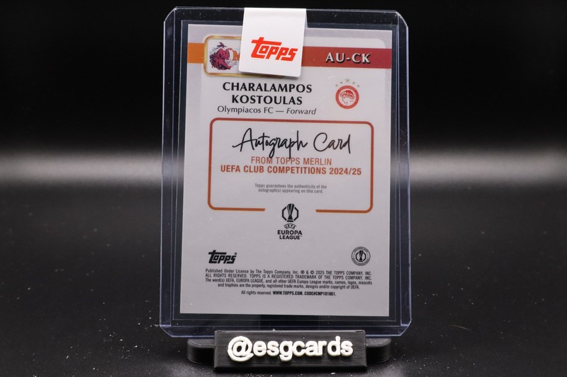2024-25 Topps Merlin UEFA Club Competition #AU-CK Charalampos Kostoulas RC Auto view 2