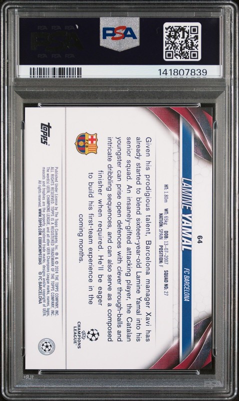 Lamine Yamal 2023-24 Topps Jade Edition Uefa Rookie FC Barcelona PSA 10 view 2