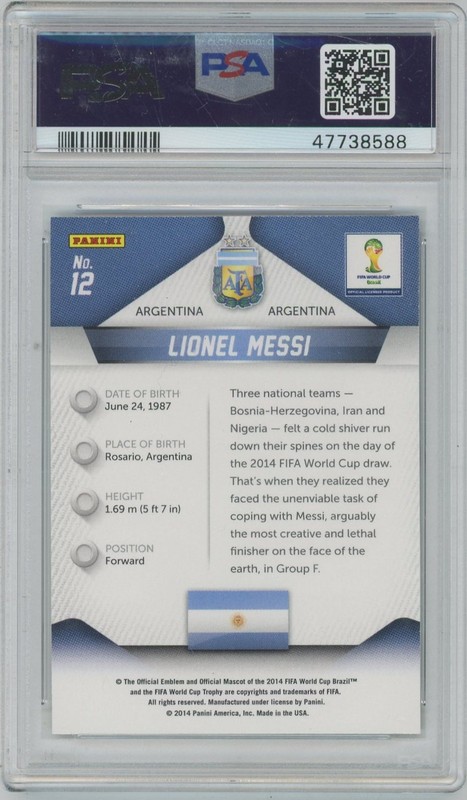 Lionel Messi 2014 Panini Prizm World Cup Argentina PSA 10 view 2