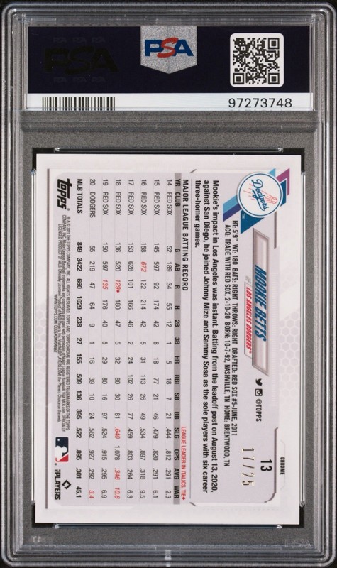 2021 Topps Chrome Sapphire Mookie Betts True Orange #/25 PSA 9 LA Dodgers view 2