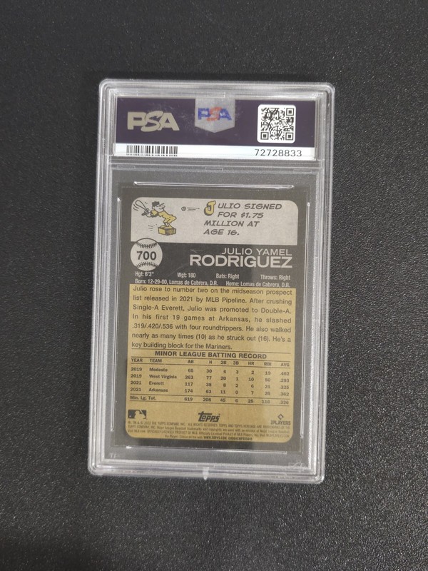 2022 Topps Heritage Hot Box Purple Chrome Julio Rodriguez PSA 10 Rookie RC view 2