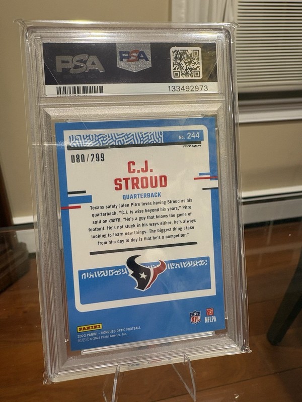 Donruss Optic Aqua Prizm C.J. Stroud RC #244 /299 PSA 10 Texans rookie CJ view 2