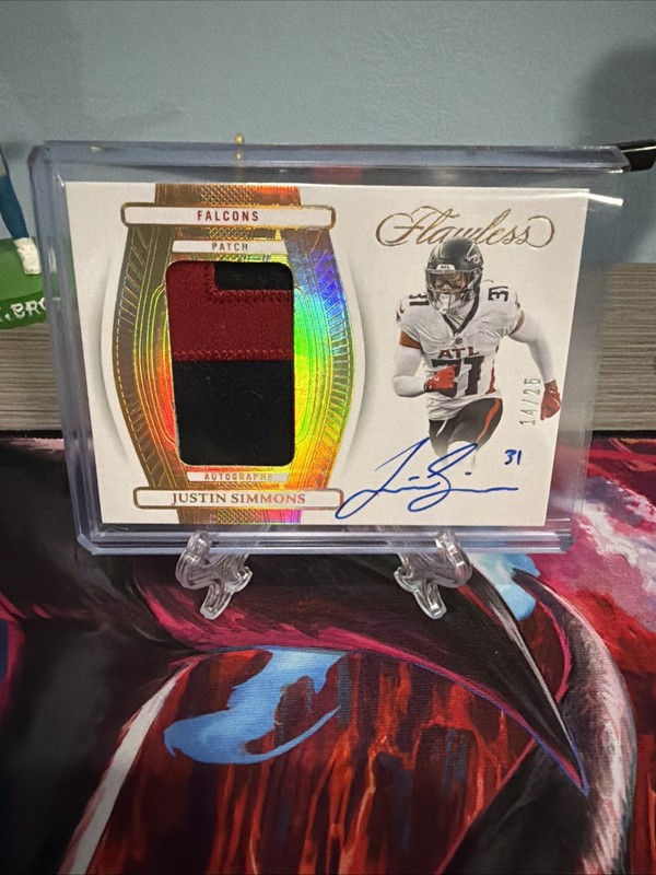 Justin Simmons 2024 Panini Flawless Auto 2 Color Jersey Patch Falcons /25