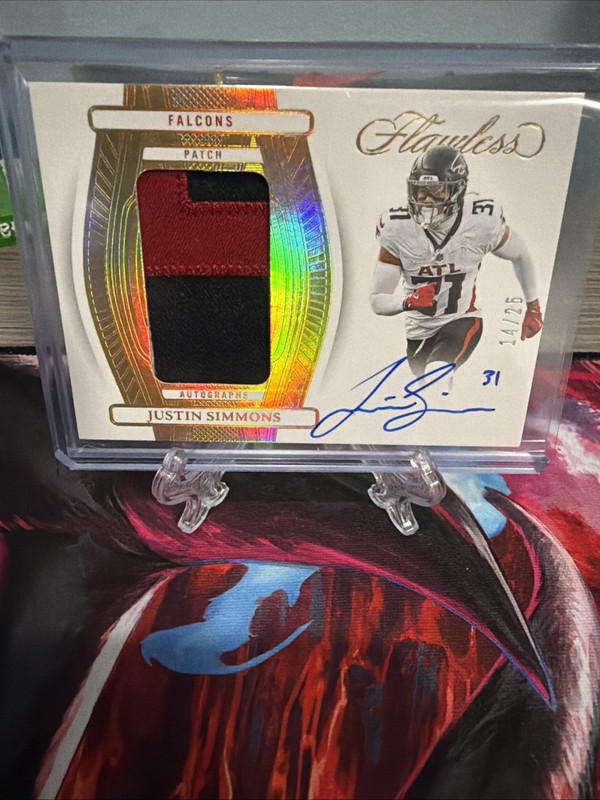 Justin Simmons 2024 Panini Flawless Auto 2 Color Jersey Patch Falcons /25 view 2