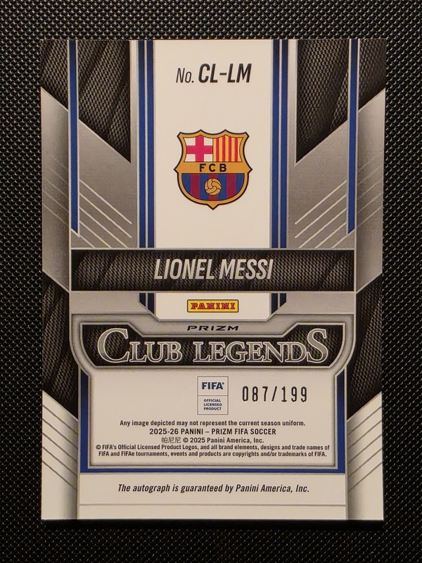 2025-26 Panini Prizm Fifa Lionel Messi Silver Auto /199 FC Barcelona view 2