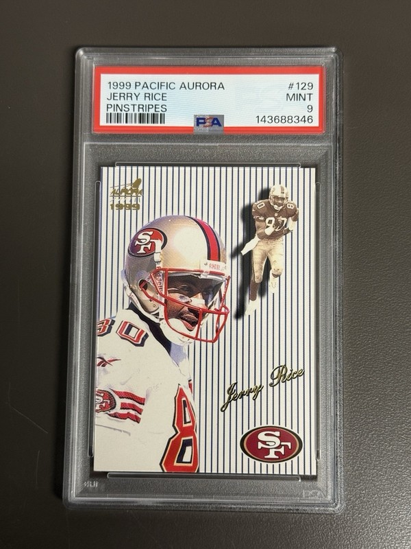 1999 Pacific Aurora - Jerry Rice #129 Pinstripes San Francisco HOF PSA 9