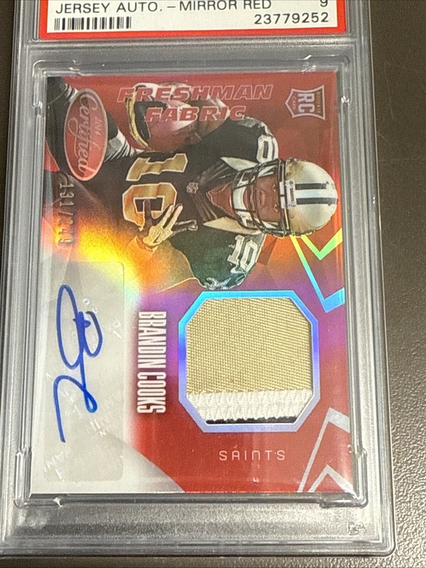 2014 Certified Brandin Cooks #209 Mirror Red Patch Auto RC /249 PSA 9 Saints RPA