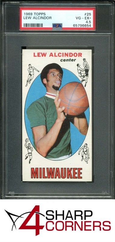 1969 TOPPS #25 LEW ALCINDOR KAREEM ABDUL-JABBAR RC BUCKS HOF PSA 4.5