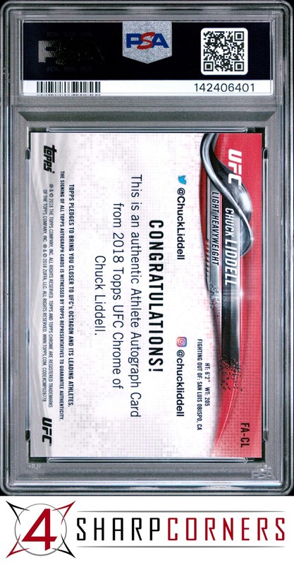2018 TOPPS UFC CHROME AUTOGRAPHS #FACL CHUCK LIDDELL POP 6 PSA 9 view 2