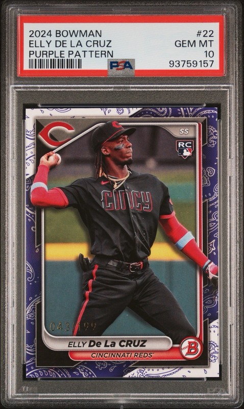 2024 Bowman Elly De La Cruz Purple Pattern /199 #22 PSA 10 Rookie RC Reds