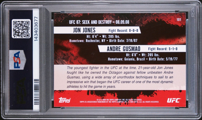 Jon Jones Signed 2009 Topps UFC Seek and Destroy Rookie – PSA 9 AUTO 10 view 2