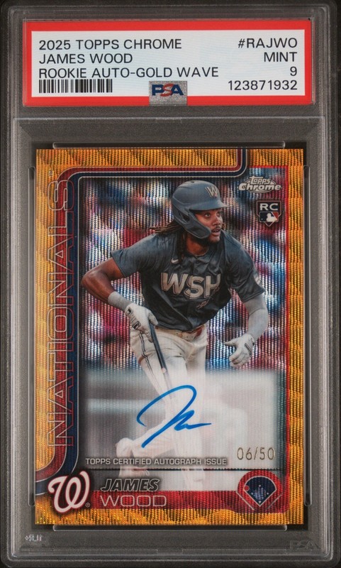2025 Topps Chrome James Wood Gold Wave RC Auto #RAJWO PSA 9 /50