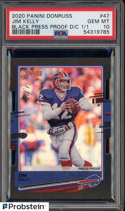 2020 Donruss Black Press Proof Die-Cut #47 Jim Kelly HOF 1/1 PSA 10 GEM MINT