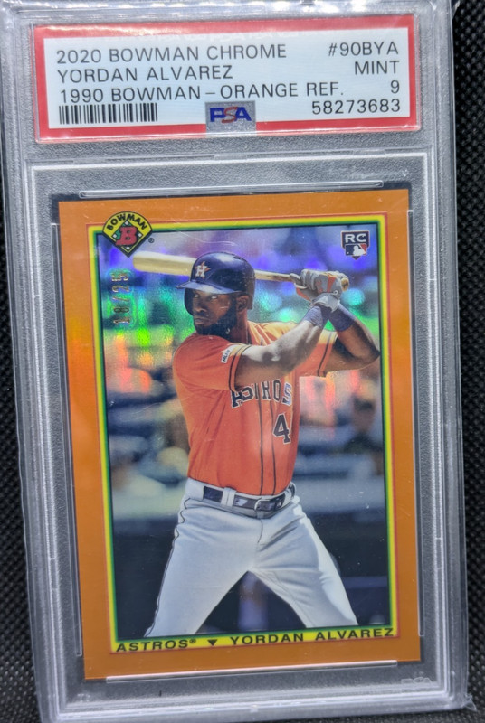 2020 Bowman Chrome Yordan Alvarez RC 1990 Orange Refractor /25 PSA 9 SSP view 2