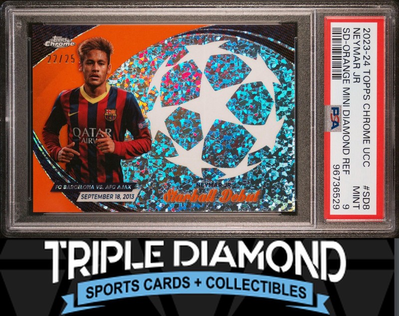 2023-24 Topps Chrome UCC Neymar Jr Starball Debut Orange MD #22/25 N997 PSA 9