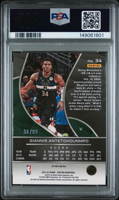 2021-22 Panini Spectra Giannis Antetokounmpo #70 Celestial Variation /99 PSA 9 view 2