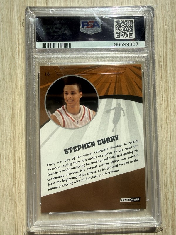 2009 Press Pass Fusion Stephen Curry #18 RC Rookie Card PSA 9 Davidson Warriors view 2