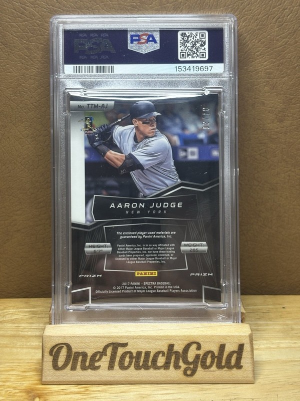 2017 Spectra AARON JUDGE GAME USED ROOKIE TRIPLE THREAT PATCHES GOLD /10 PSA 7 view 2