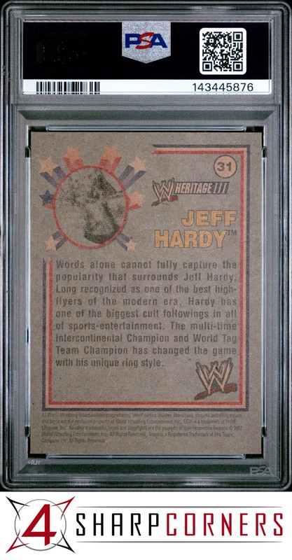 2007 TOPPS WWE HERITAGE III #31 JEFF HARDY POP 4 PSA 10 view 2