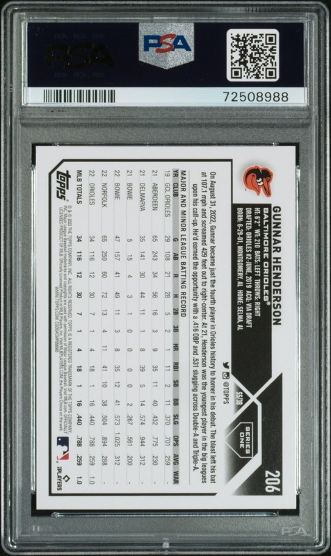 2023 Topps #206 Gunnar Henderson PSA 10 view 2
