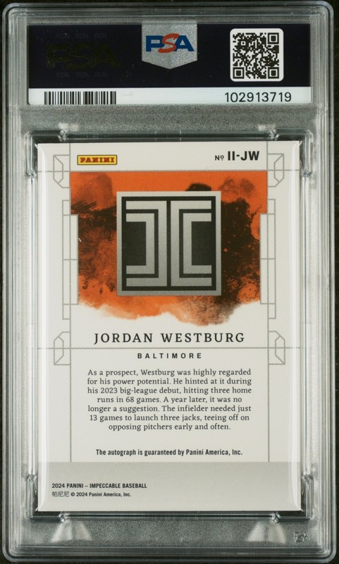 2024 Impeccable Jordan Westburg Illustrious Ink /49 Auto PSA 9 Baltimore Orioles view 2