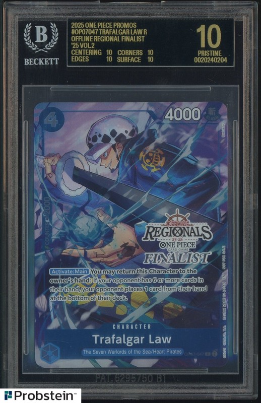2025 One Piece Promo Offline Regional Finalist Trafalgar Law BGS 10 BLACK LABEL