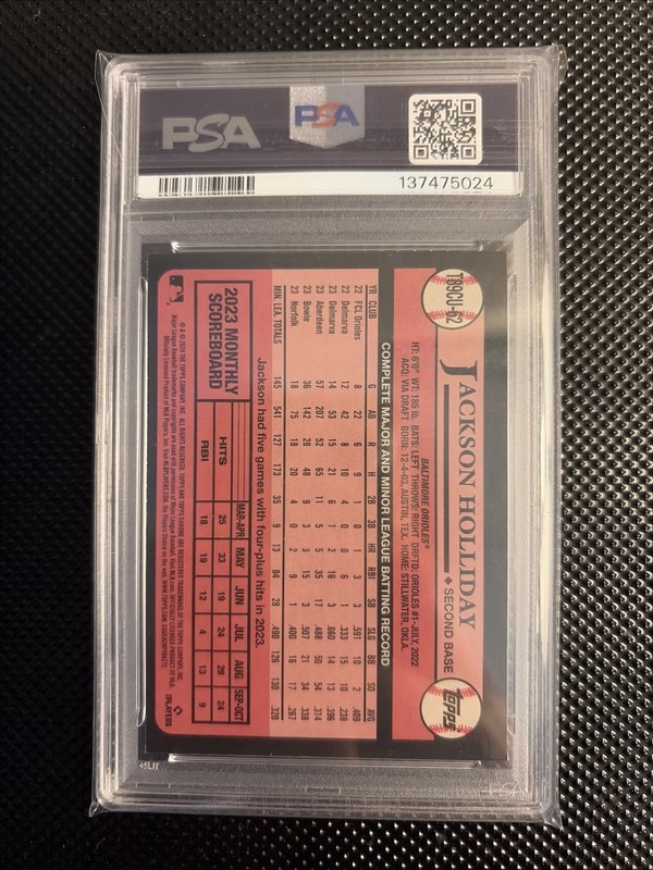 2024 Topps Jackson Holliday 1989 Chrome Silver Pack RC Gold Refractor #/50 PSA 9 view 2