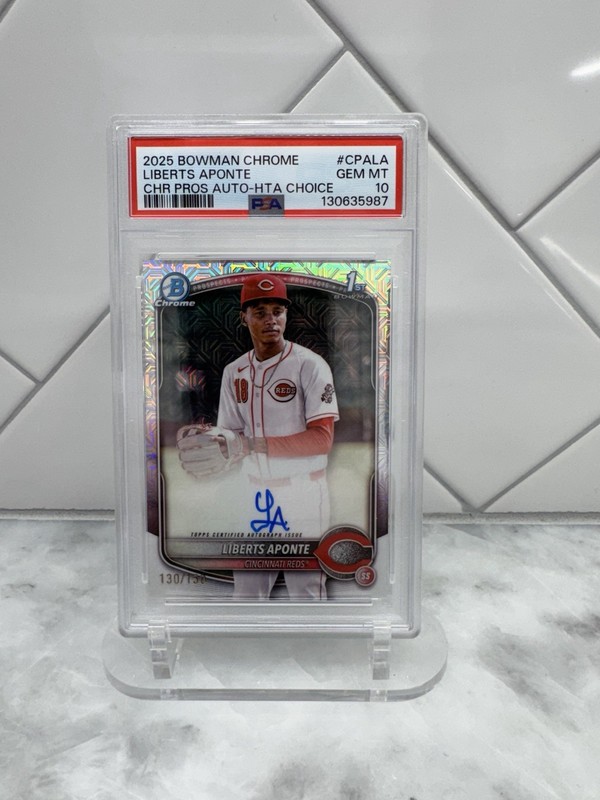 2025 Bowman Chrome Liberts Aponte 1st Auto /150 HTA Choice PSA 10 Reds