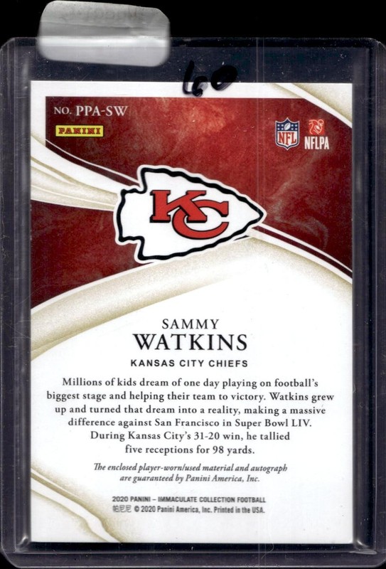2020 Panini Immaculate Sammy Watkins Premium Patch RC Auto #/49 view 2