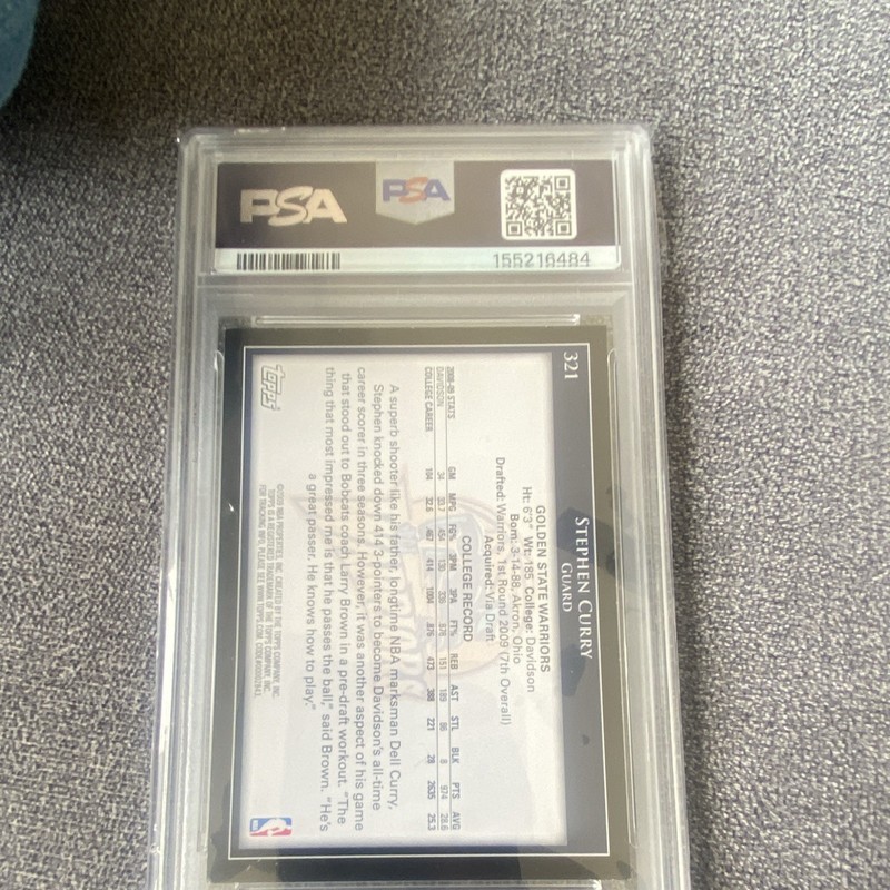 2009-10 Topps Stephen Curry #321 Rookie Base Set PSA 5 Warriors view 2