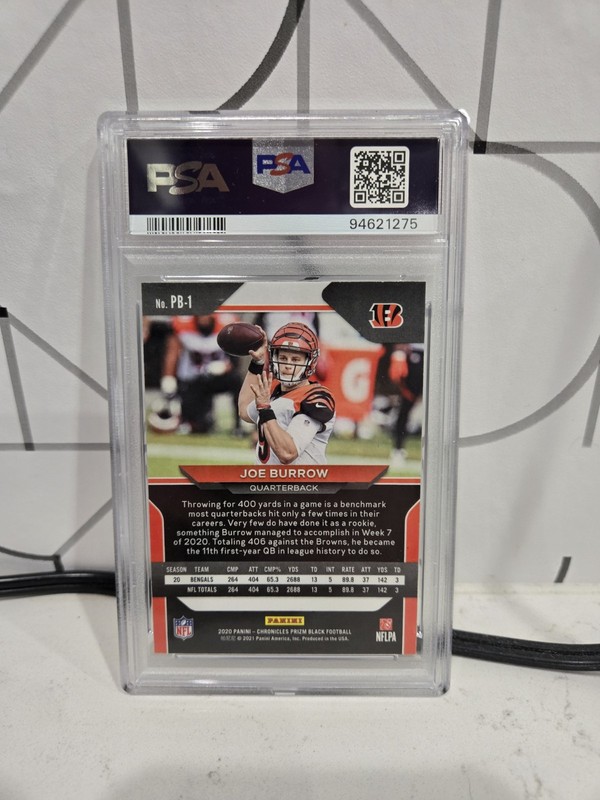 2020 Panini Chronicles Prizm Black Joe Burrow #PB-1, Rookie, PSA 10 view 2
