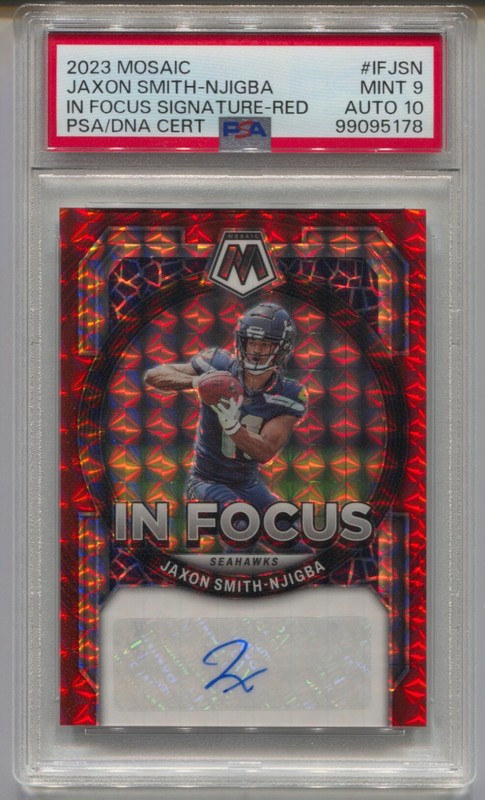 2023 Panini Mosaic Jaxon Smith-Njigba Rookie Autograph Focus Red Auto #/99 PSA 9